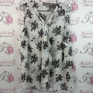 Laura tank top flowy flowers Chic Floral Tie-Neck Blouse - Black and White